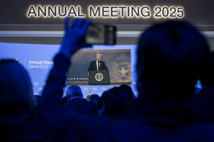 Donald Trump lors de son allocution en visioconférence à Davos le 23 janvier 2025