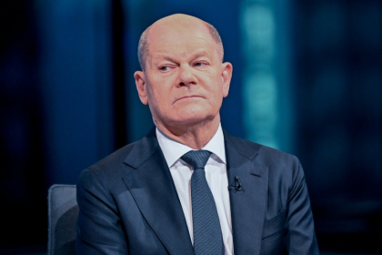 Olaf Scholz, German Chancellor and top candidate of the Social Democratic Party (SPD) takes part in an election night TV talk show hosted by  public broadcaster ARD during the general elections in Berlin on February 23, 2025.