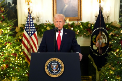 Donald Trump lors d'une allocution télévisée, le 17 décembre 2025 dans la Maison Blanche, à Washington - Doug MILLS (AFP)