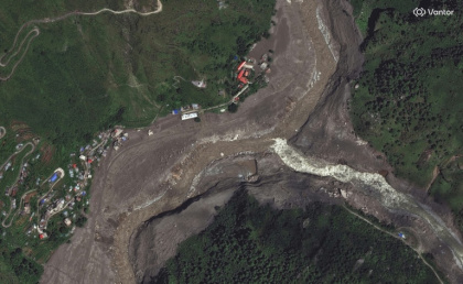 Image satellite publiée par Vantor le 27 août 2026 montrant le village de montagne de Syapru dans le district de Rasuwa dans le nord du Népal - Handout (AFP)
